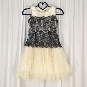 Chantilly Place Girls Size 10 White Black Lace Tulle Party Dress Rhinestone